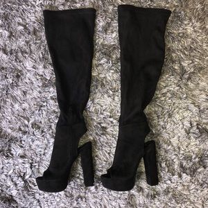 Shoes - Open toe thigh hi black boots Shoes - Open toe thigh hi black boots